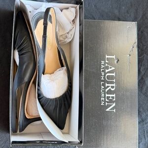 Ralph Lauren Leather Kitten Heel Sling Back Shoes